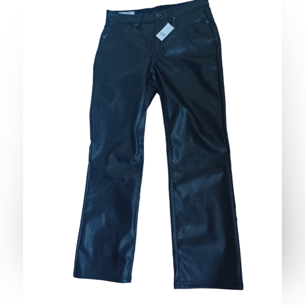 Gap Womens Vintage Black Faux Leather Pants High Rise Stretchy Size 28